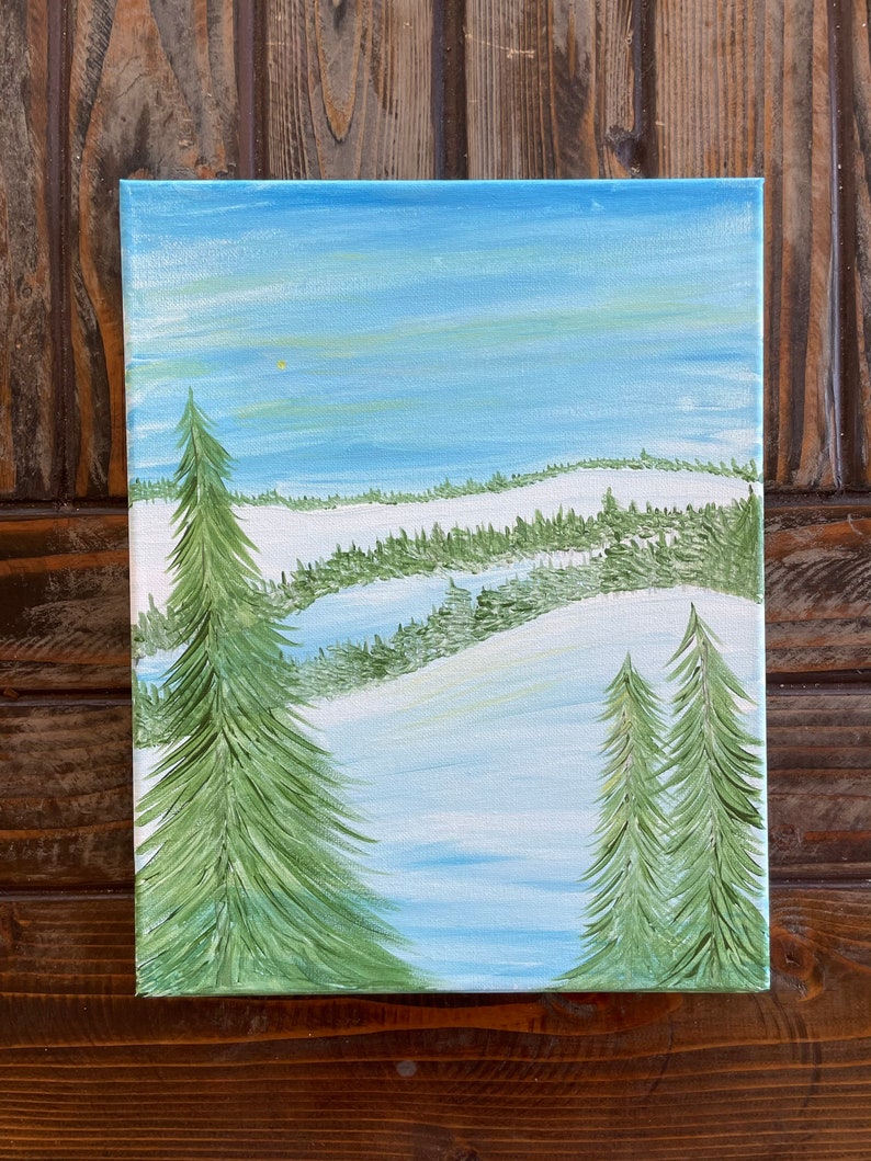 Ski Lodge Home Acrylic Mountain Cabin Ski Decor Original Painting Snowy Mountain Painting Rustic Decor