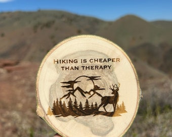 Funny Hiking Coaster Set: Laser Engraved Aspen Wood Gift