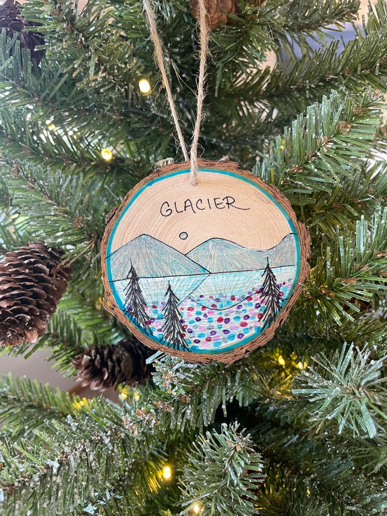 Glacier National Park Christmas Ornament on Wood Slice Lake McDonald Souvenir Glacier Ornament Montana Ornament Glacier National Park Art image 8