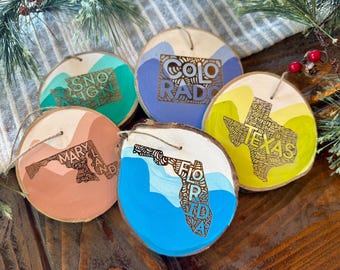 Customizable Any State Ornament: Colorado Aspen Slice, USA Souvenir, Hand-Painted
