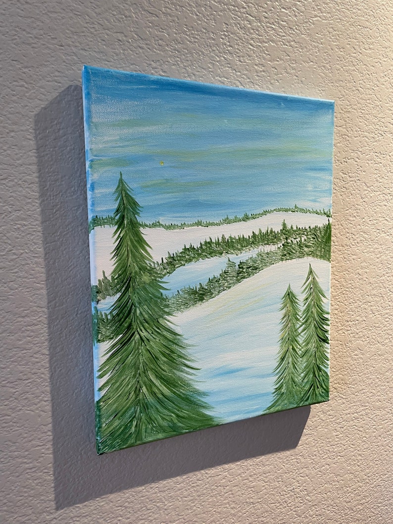 Ski Lodge Home Acrylic Mountain Cabin Ski Decor Original Painting Snowy Mountain Painting Rustic Decor