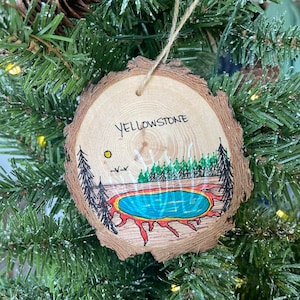 Yellowstone National Park Christmas Ornament on Colorado Pine Wood Slice Grand Prismatic Art Yellowstone Souvenir Wyoming Road Trip Park Art