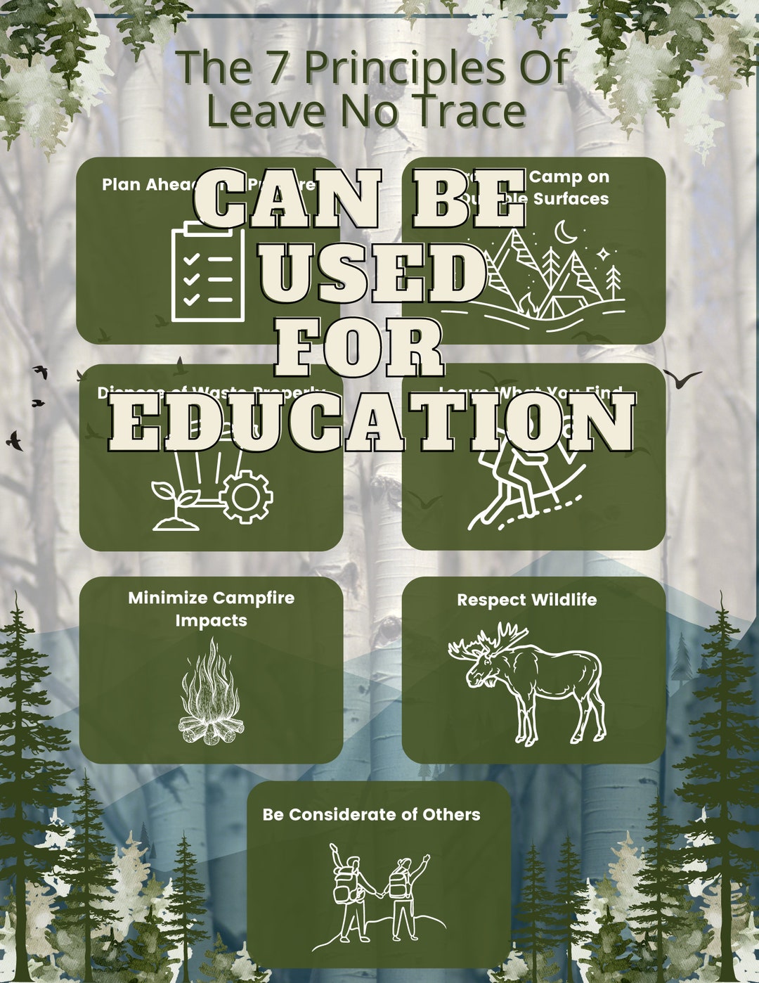Leave No Trace Principles Art Woodlands Nursery Classroom Print PDF 