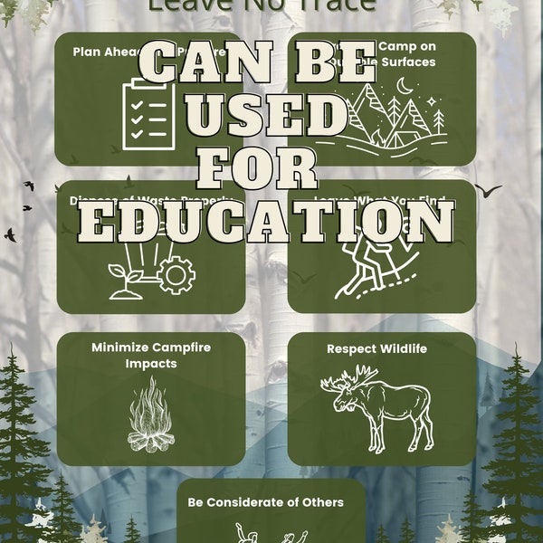Leave No Trace Principles Downloadable Art, Woodlands Nursery Art, Classroom Education Hiking Etiquette, Seven Principles, Nature Print