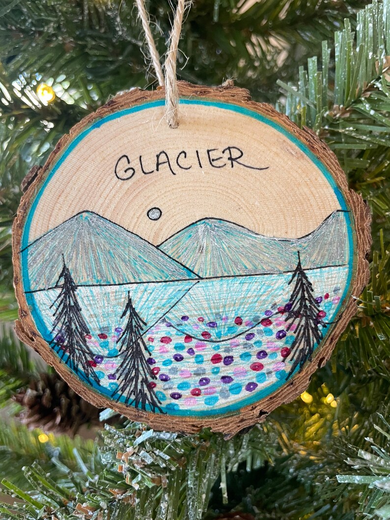 Glacier National Park Christmas Ornament on Wood Slice Lake McDonald Souvenir Glacier Ornament Montana Ornament Glacier National Park Art image 5