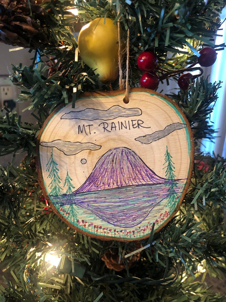 Mount Rainier National Park Washington Wood Christmas Tree Ornament 