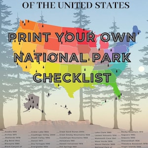 National Park Checkliste, Bucket List der Nationalparks, Herunterladbare Checkliste, US National Parks, Yellowstone, Zion,Gletscher, Grand Teton
