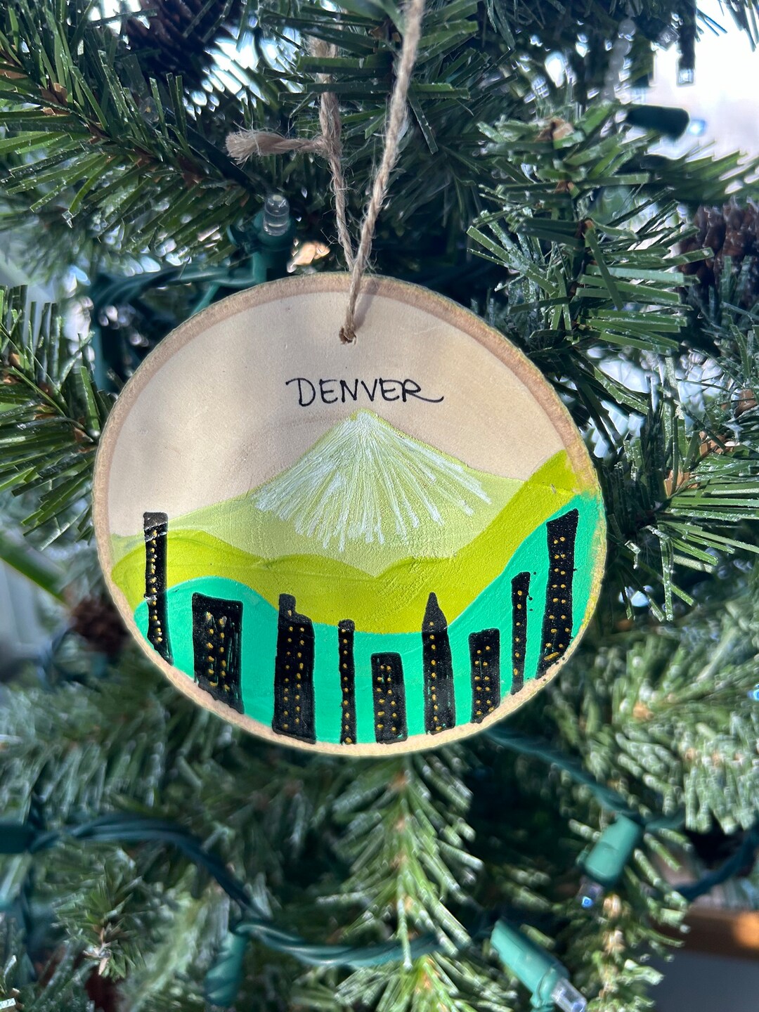 Denver Christmas Ornament Hand Painted on Colorado Aspen Wood Denver
