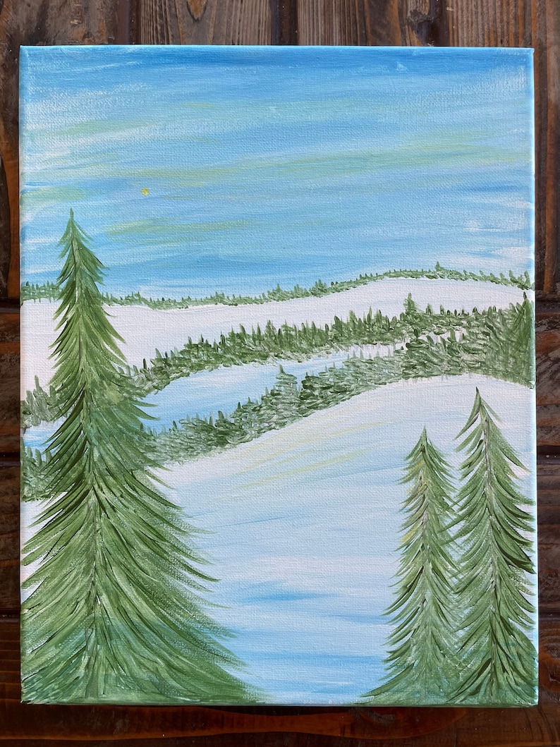 Ski Lodge Home Acrylic Mountain Cabin Ski Decor Original Painting Snowy Mountain Painting Rustic Decor