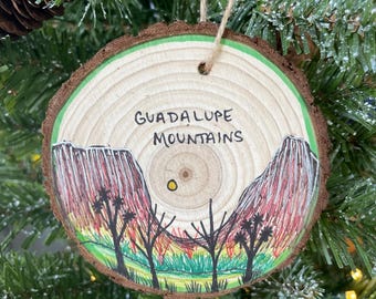 Guadalupe Mountains National Park Wood Ornament, Hand-Drawn