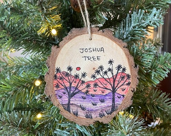Joshua Tree National Park Wood Ornament, Hand-Drawn Wood Slice Art, Southern California Gift