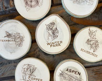 Aspen Wood Ski Trail Map Coasters: Colorado Resort Decor, Artistic Interpretation Maps