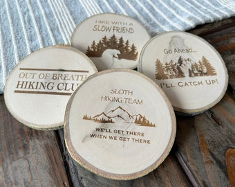 Funny Hiking Coaster Set: Laser Engraved Aspen Wood, Rustic Home Decor
