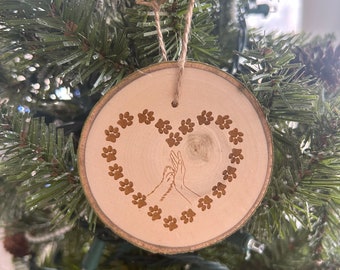 Dog Lover Christmas Ornament, Hand and Paw, Dog Lover Ornament, Dog Person Gifts, Dog Paw and Hearts, Meaningful Dog Gift for Dog Owners