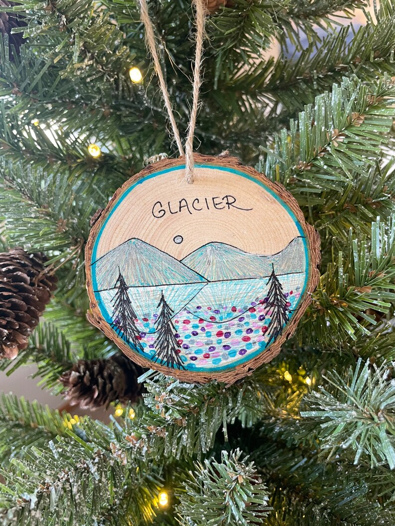 Glacier National Park Christmas Ornament on Wood Slice Lake McDonald Souvenir Glacier Ornament Montana Ornament Glacier National Park Art image 9