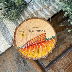 Red Rocks Ornament on Colorado Pine Wood Red Rocks Souvenir Gift Handdrawn Red Rocks Art Music Venue Lover Red Rocks Colorado Art Rustic