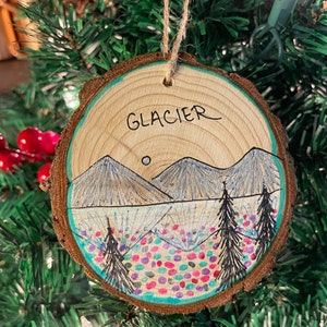 Glacier National Park Christmas Ornament on Wood Slice Lake McDonald Souvenir Glacier Ornament Montana Ornament Glacier National Park Art image 2