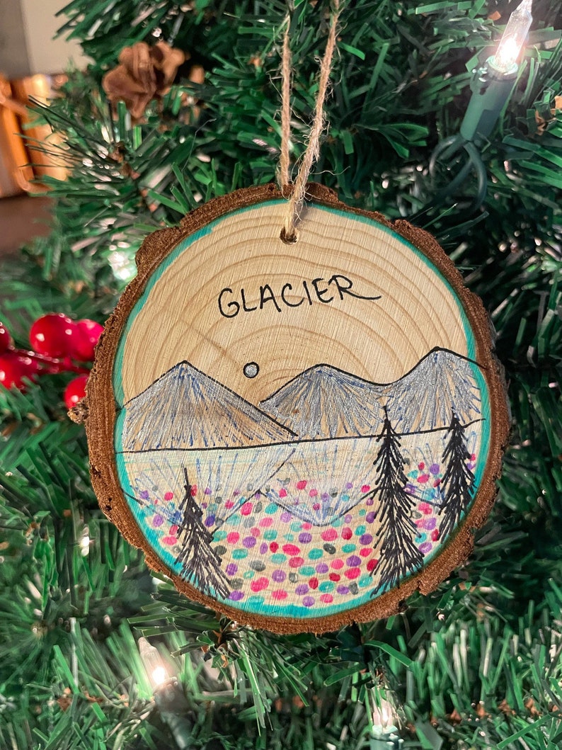 Glacier National Park Christmas Ornament on Wood Slice Lake McDonald Souvenir Glacier Ornament Montana Ornament Glacier National Park Art image 2