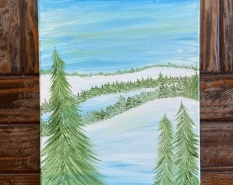 Snowy Mountain Painting, Original Painting, Ski Decor, Ski Lodge Home, Mountain Cabin, Rustic Decor, Acrylic