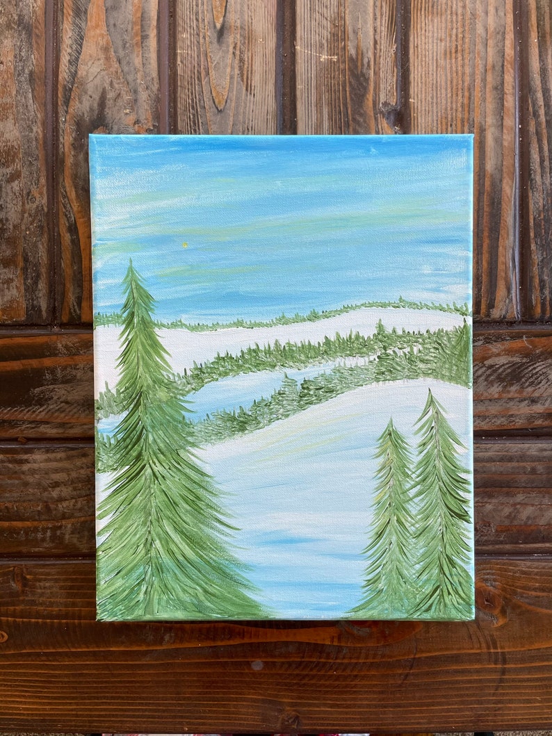 Ski Lodge Home Acrylic Mountain Cabin Ski Decor Original Painting Snowy Mountain Painting Rustic Decor