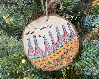 Pinnacles National Park Wood Slice Ornament, Hand-Drawn