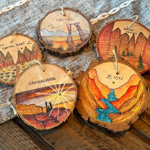 Handmade Utah Ornaments, Hand Drawn Art, Zion Arches Canyonlands Capitol Reef Bryce Canyon National Park Christmas Ornaments, One of a Kind