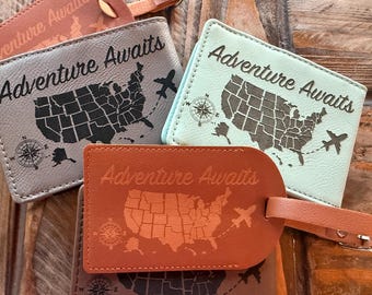 Travel Notepad & Luggage Tag Set: Adventure Awaits, Laser Engraved