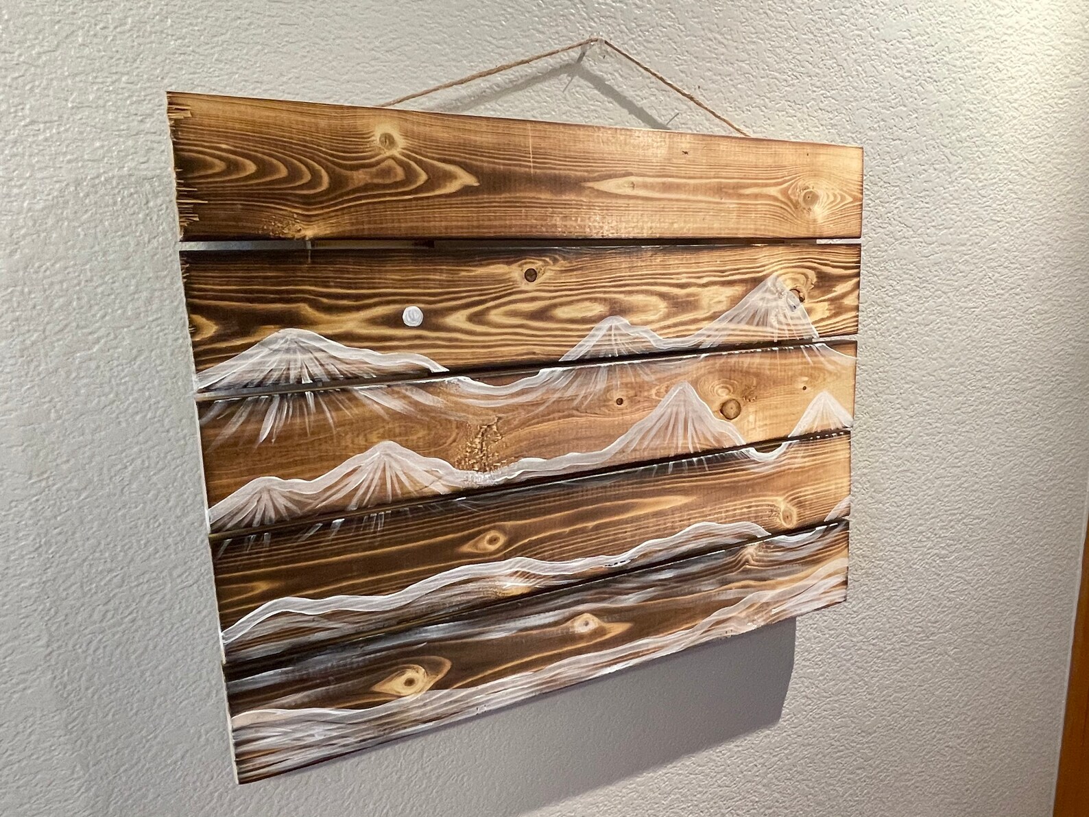 Torched Pallet Wood Mountain Painting Snowy Mountains Pallet Etsy