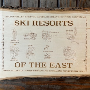 East Coast Ski Resorts Wall Decor, East Coast Skiing Gift, Vermont Ski, Maine Ski, Snowboard Wood Art Pieces, Ski Trail Map Art