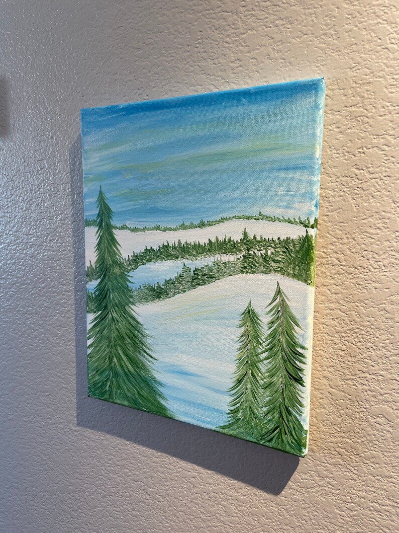 Ski Lodge Home Acrylic Mountain Cabin Ski Decor Original Painting Snowy Mountain Painting Rustic Decor
