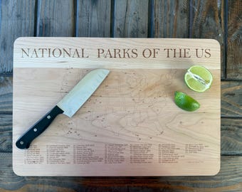 National Parks of the U.S. Cutting Board and Charcuterie Serving Board, 12x18", 63 National Park Checklist and Bucket List Gift