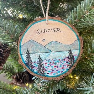 Glacier National Park Christmas Ornament on Wood Slice Lake McDonald Souvenir Glacier Ornament Montana Ornament Glacier National Park Art image 1