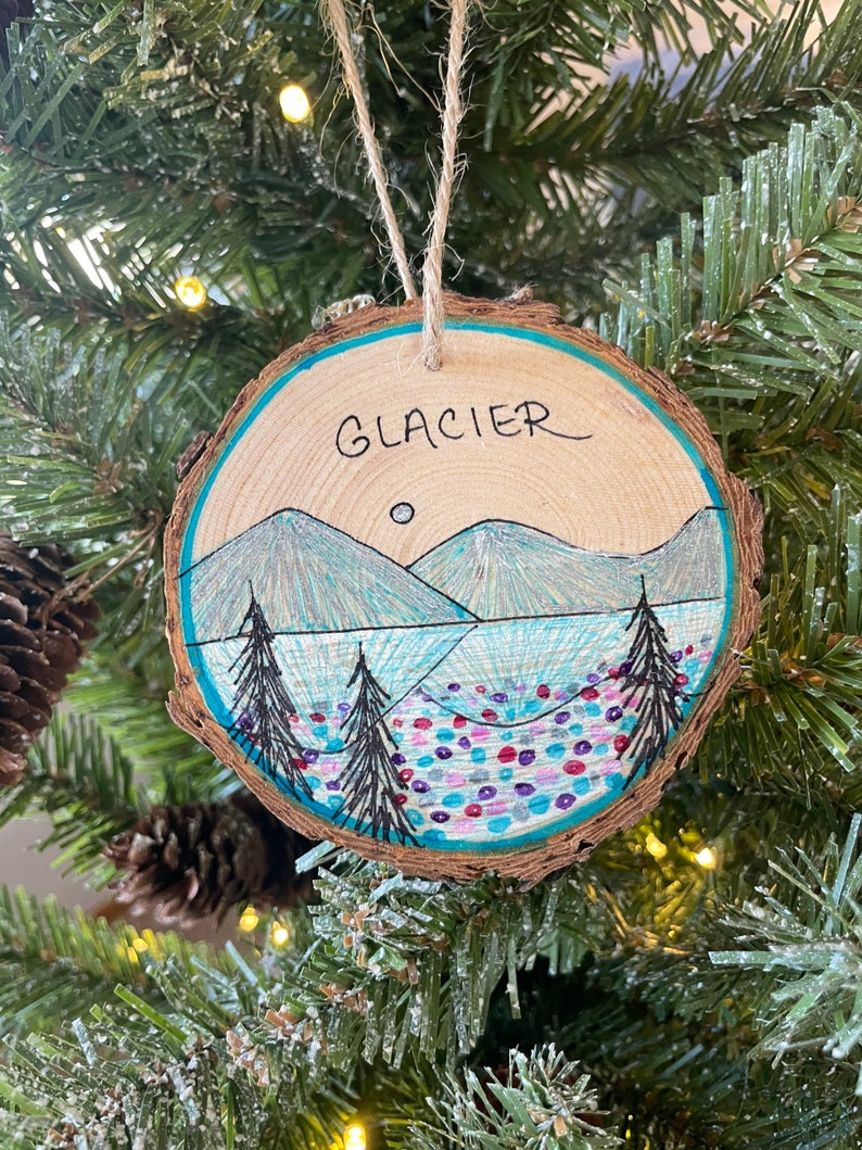 Glacier National Park Christmas Ornament on Wood Slice Lake McDonald Souvenir Glacier Ornament Montana Ornament Glacier National Park Art image 1