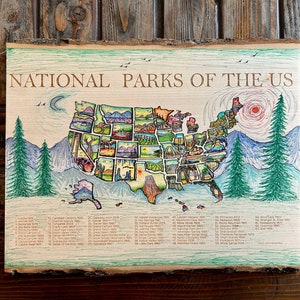 National Park Map Wood Wall Sign, Travel Maps, National Parks Map Home Decor, Yellowstone Wall Art, Gifts for Hikers, National Park List