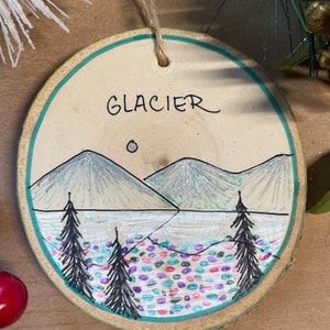 Glacier National Park Christmas Ornament on Wood Slice Lake McDonald Souvenir Glacier Ornament Montana Ornament Glacier National Park Art image 3