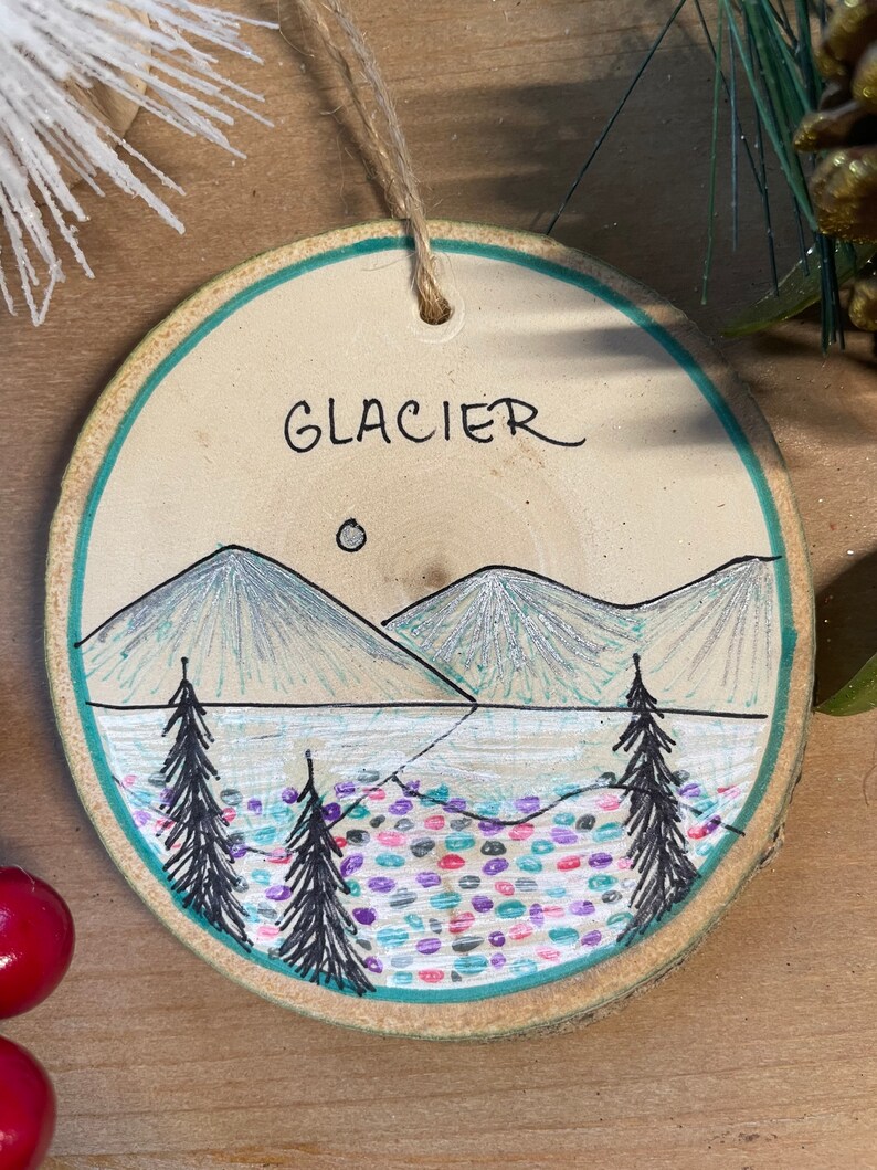 Glacier National Park Christmas Ornament on Wood Slice Lake McDonald Souvenir Glacier Ornament Montana Ornament Glacier National Park Art image 3