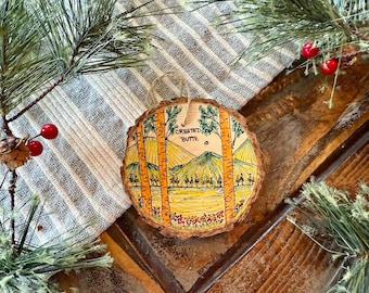 Crested Butte Hand Drawn Wood Slice Christmas Ornament: Colorado