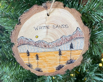 White Sands National Park Wood Ornament, Hand-Drawn