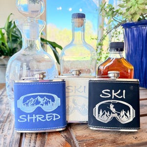Skiing and Snowboarding Flask, Apres Ski, Shred Gnar, Gifts for Skiiers, Snowboarder Souvenir, Drinkware for Backpacking, Ski Essentials