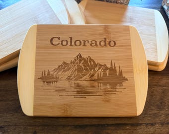 Colorado Small Cutting Board, Bamboo Wood Rocky Mountain Souvenir