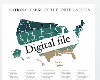 US National Parks Checklist: Travel Bucket List (Digital Download)