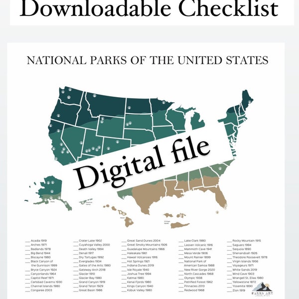 National Park Checklist, 63 US National Parks, Updated List of National Parks, Bucket List Travel, Travel Checklists, Printable Decor