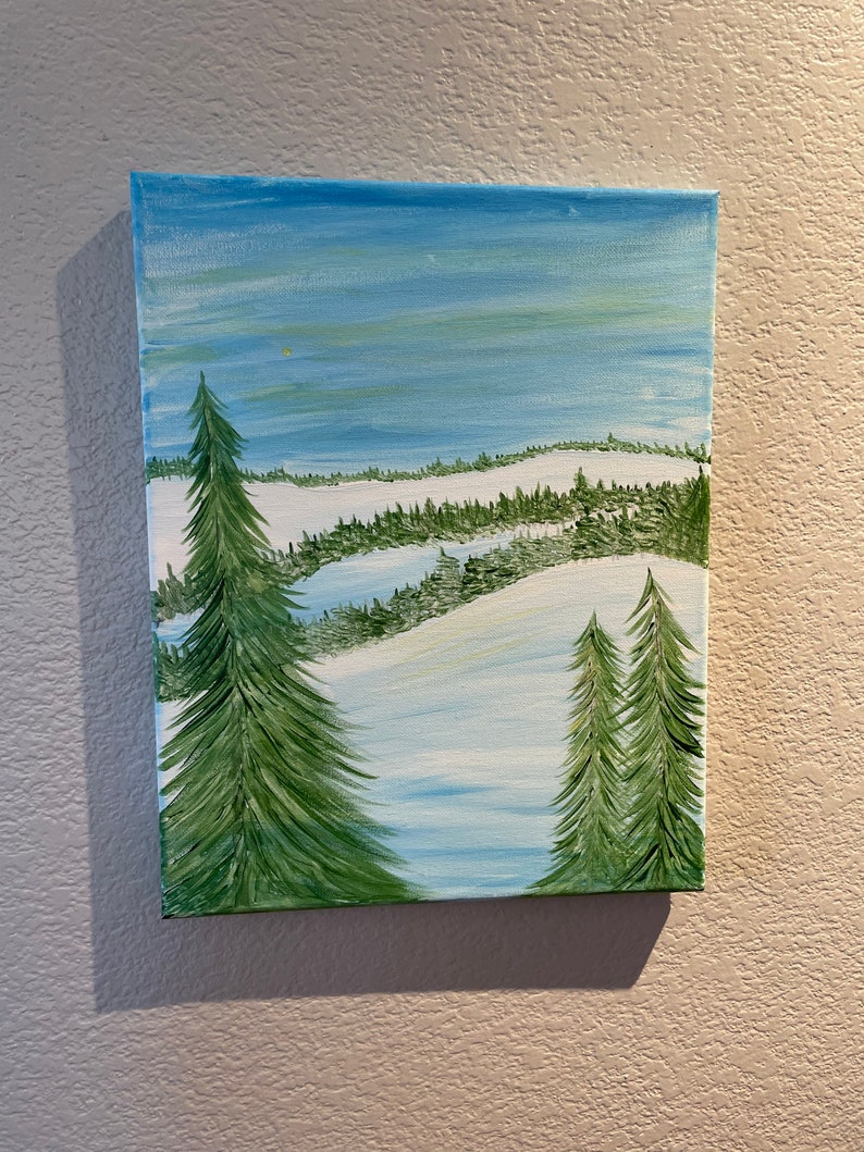 Ski Lodge Home Acrylic Mountain Cabin Ski Decor Original Painting Snowy Mountain Painting Rustic Decor