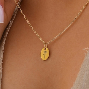 Birth Flower Jewelry – Birthflower Necklace – Dainty Minimalist Necklace, Birth Month Flower Jewelry, Birthday or Christmas Gift for Her