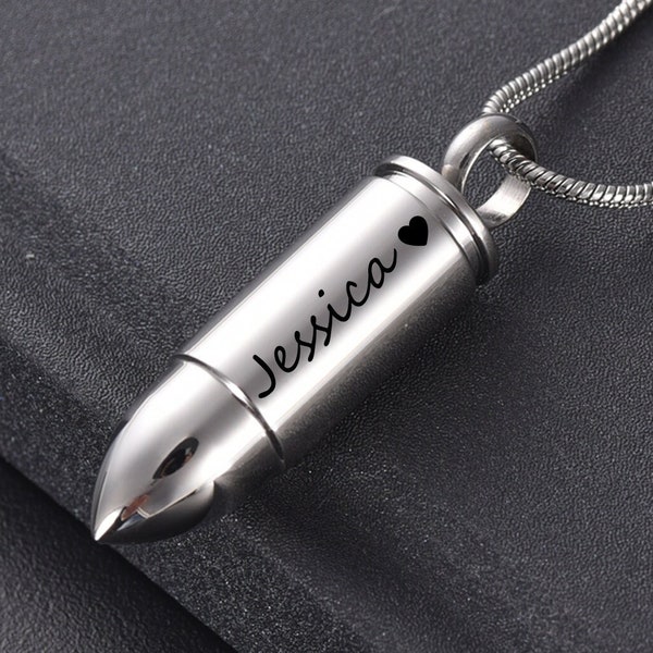 Personalized Bullet Urn Necklace For Human Ashes • Custom Pet Urn Memorial Jewelry • Cremation Jewelry • With Free Funnel Kit and Bag