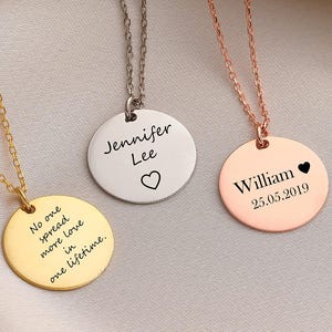 Engraved Disc Necklace, Personalized Custom Message Necklace, Coordinates Jewelry Gift for Her Birthday Gift, Summer Necklace, Wedding Gifts