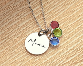 Grandma Necklace, Custom Birthstones With Grandkids Birth