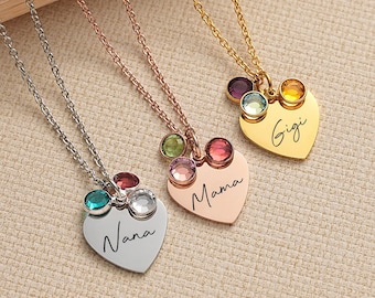 Custom Name Necklace Kids Name Necklace Birthstone Heart
