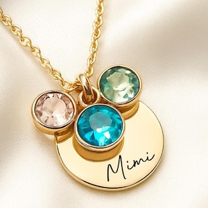 Personalized Mimi or Grandma Necklace with Custom Name - Grandkids Birthstone Mimi Jewelry Christmas Gifts, Mothers Day Gift for Yaya