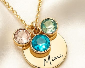 Personalized Mimi or Grandma Necklace with Custom Name - Grandkids Birthstone Mimi Jewelry Christmas Gifts, Mothers Day Gift for Yaya